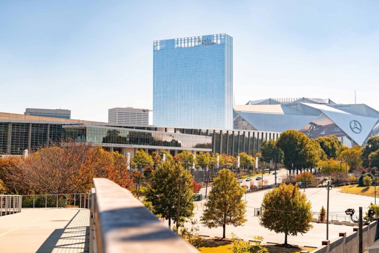 Georgia World Congress Center campus grounds with the Signia tower and stadium